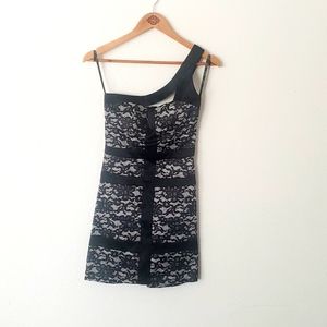 XOXO B&W Lace Print Shoulder Strap Mini Dress 0/0